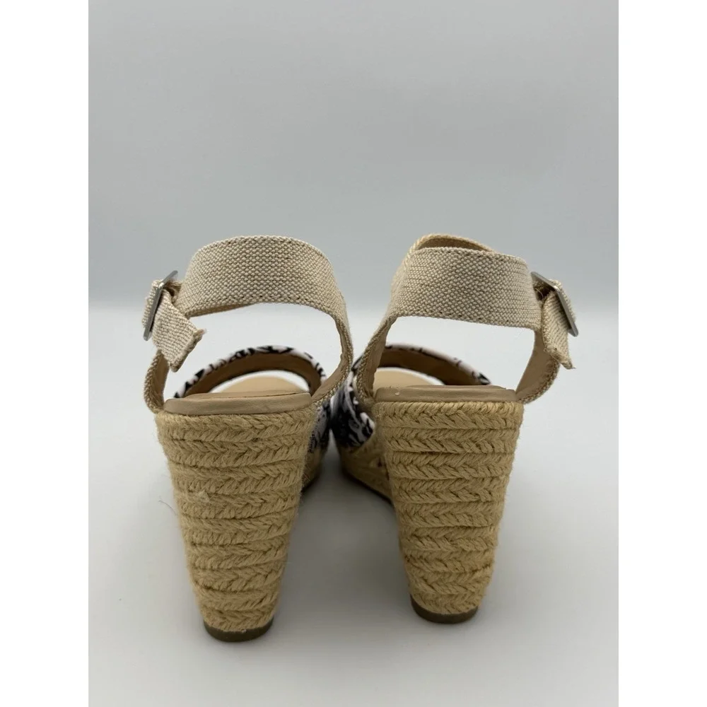 DV Dolce Vita Black White Tropical Espadrille Wedge Sandals Ankle Strap Sz 6